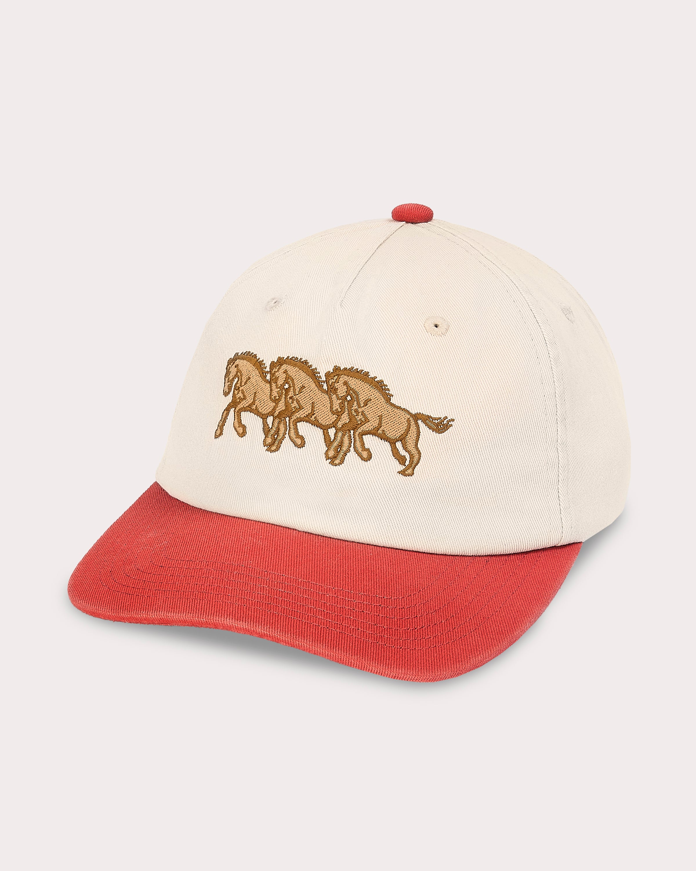 Bronco 5 Panel Cap - Ecru & Red