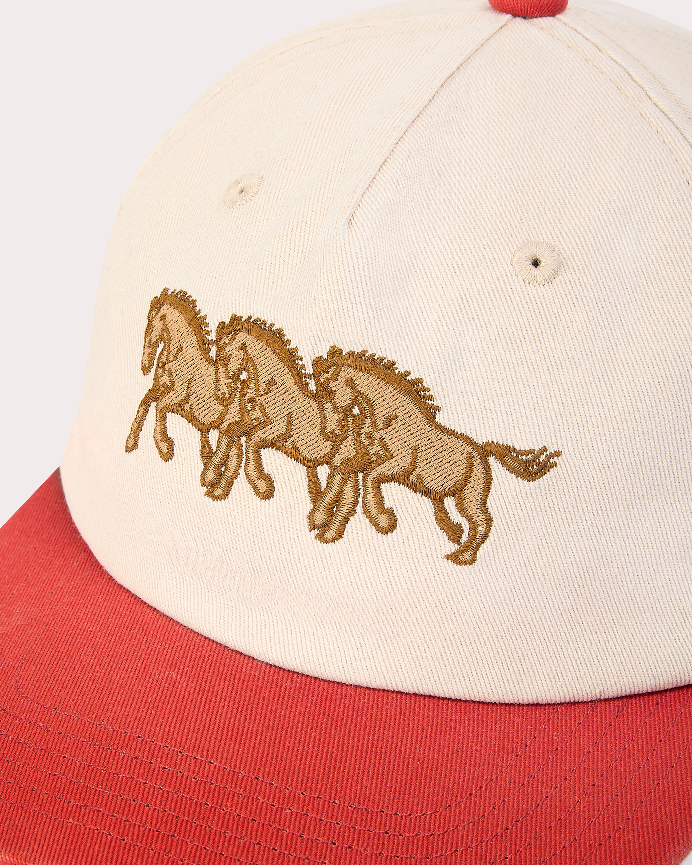 Bronco 5 Panel Cap - Ecru & Red 4 Bronco 5 Panel Cap - Ecru & Red