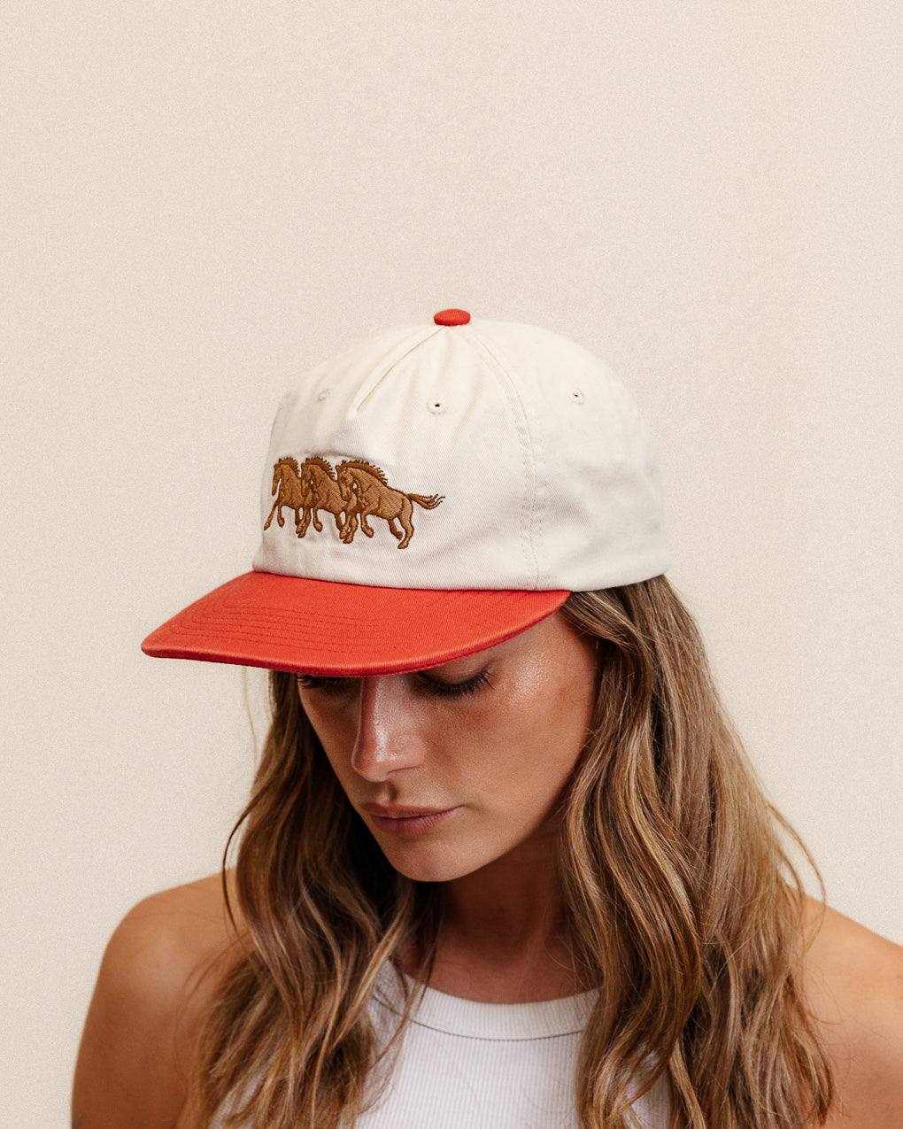 Bronco 5 Panel Cap - Ecru & Red 7 Bronco 5 Panel Cap - Ecru & Red