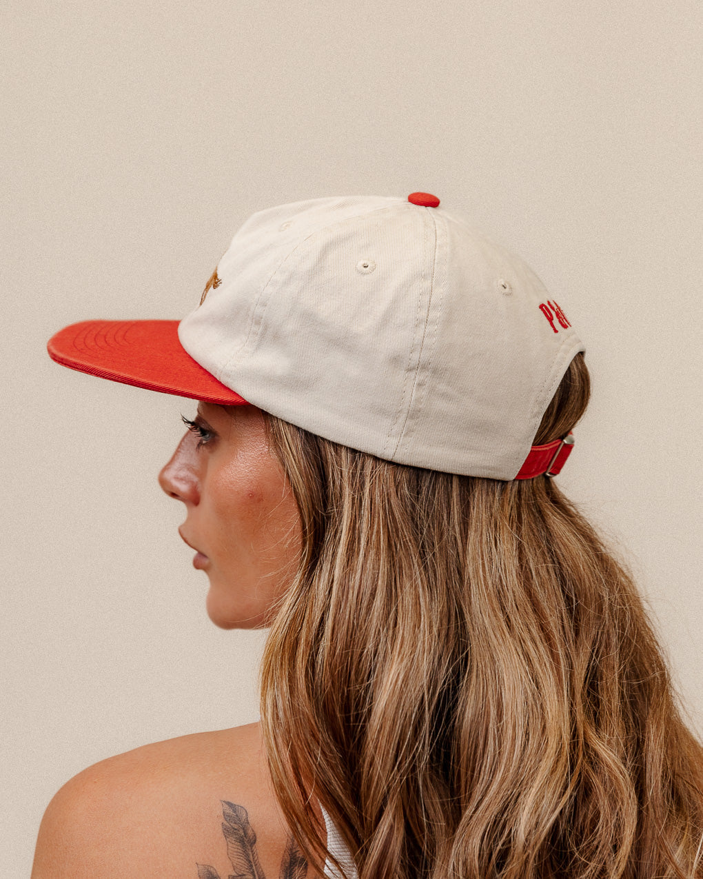 Bronco 5 Panel Cap - Ecru & Red 9 Bronco 5 Panel Cap - Ecru & Red