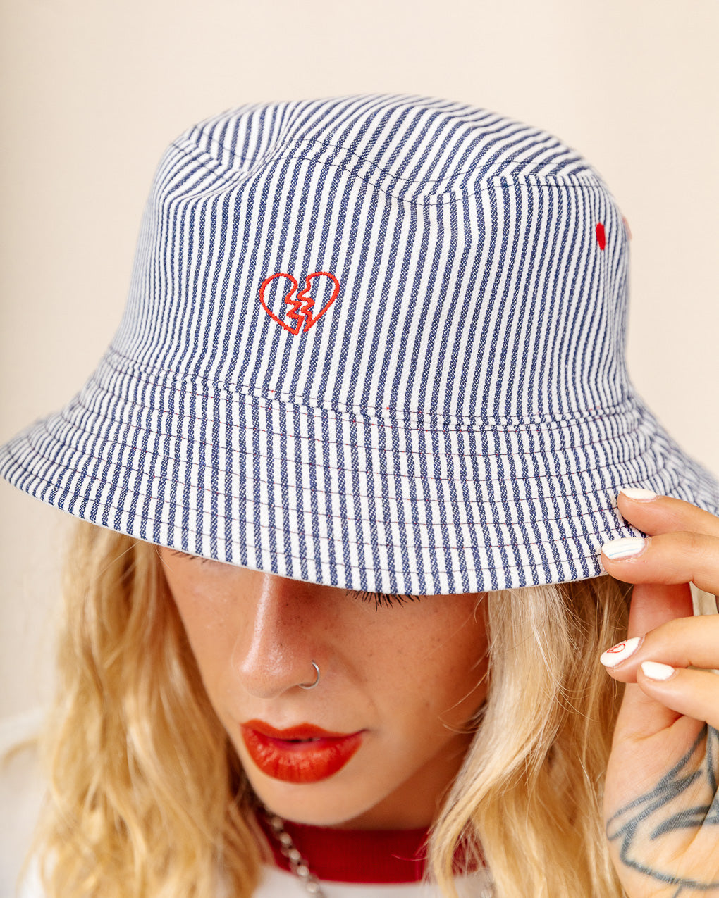 Margate Reversible Bucket Hat - Ecru & Hickory Stripe 6 Margate Reversible Bucket Hat - Ecru & Hickory Stripe