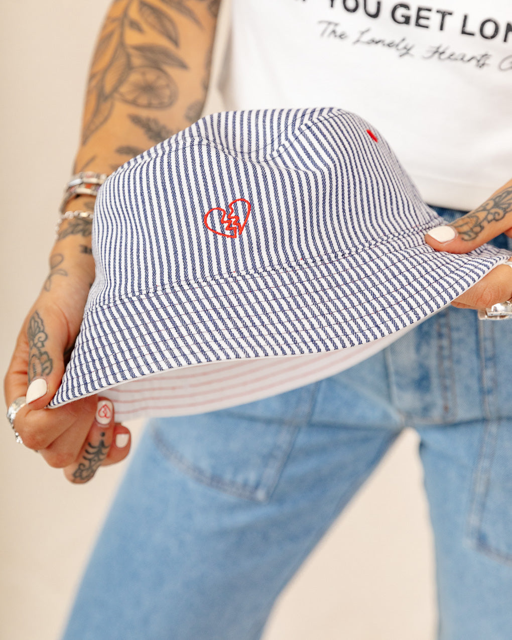 Margate Reversible Bucket Hat - Ecru & Hickory Stripe 8 Margate Reversible Bucket Hat - Ecru & Hickory Stripe