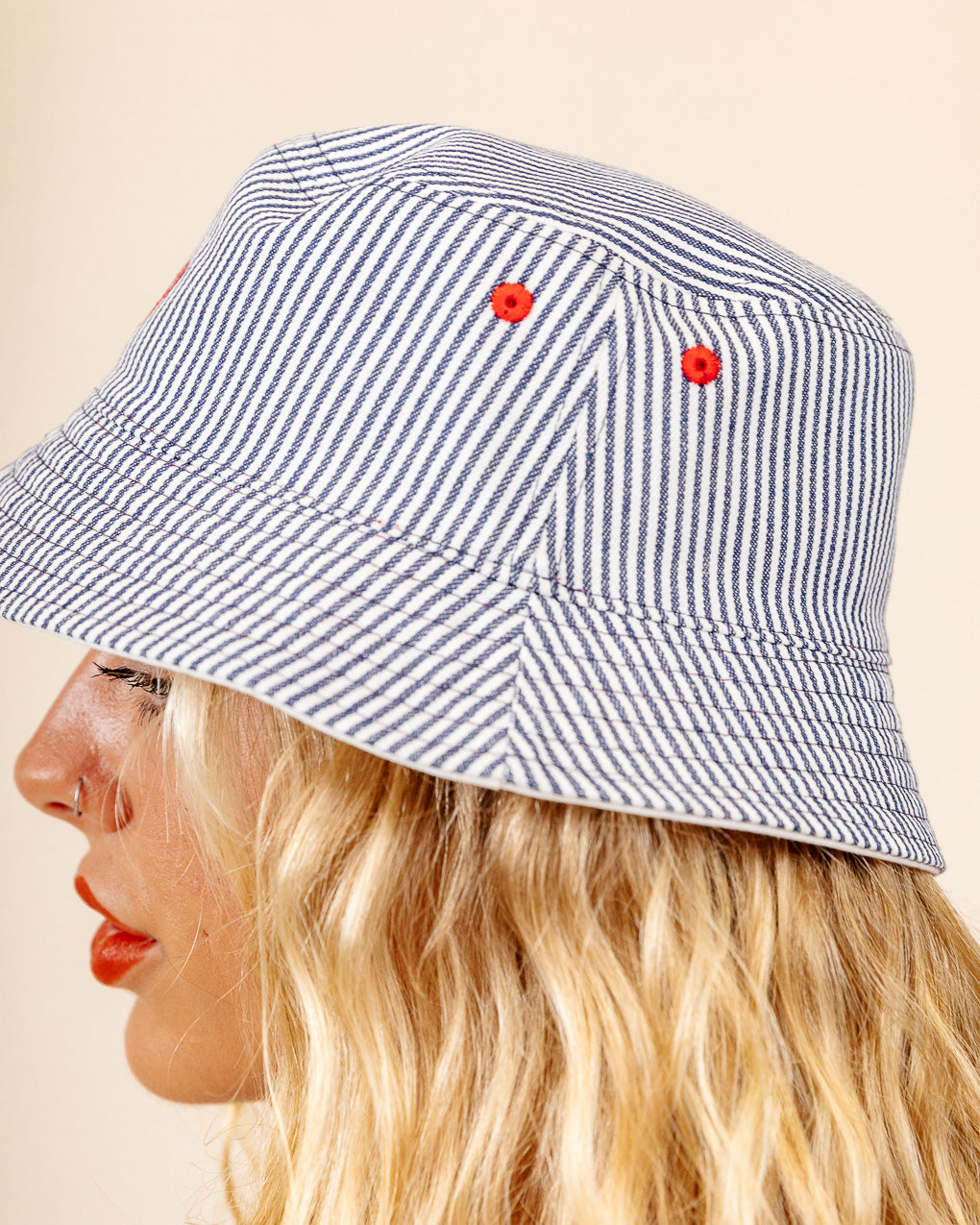 Margate Reversible Bucket Hat - Ecru & Hickory Stripe 10 Margate Reversible Bucket Hat - Ecru & Hickory Stripe