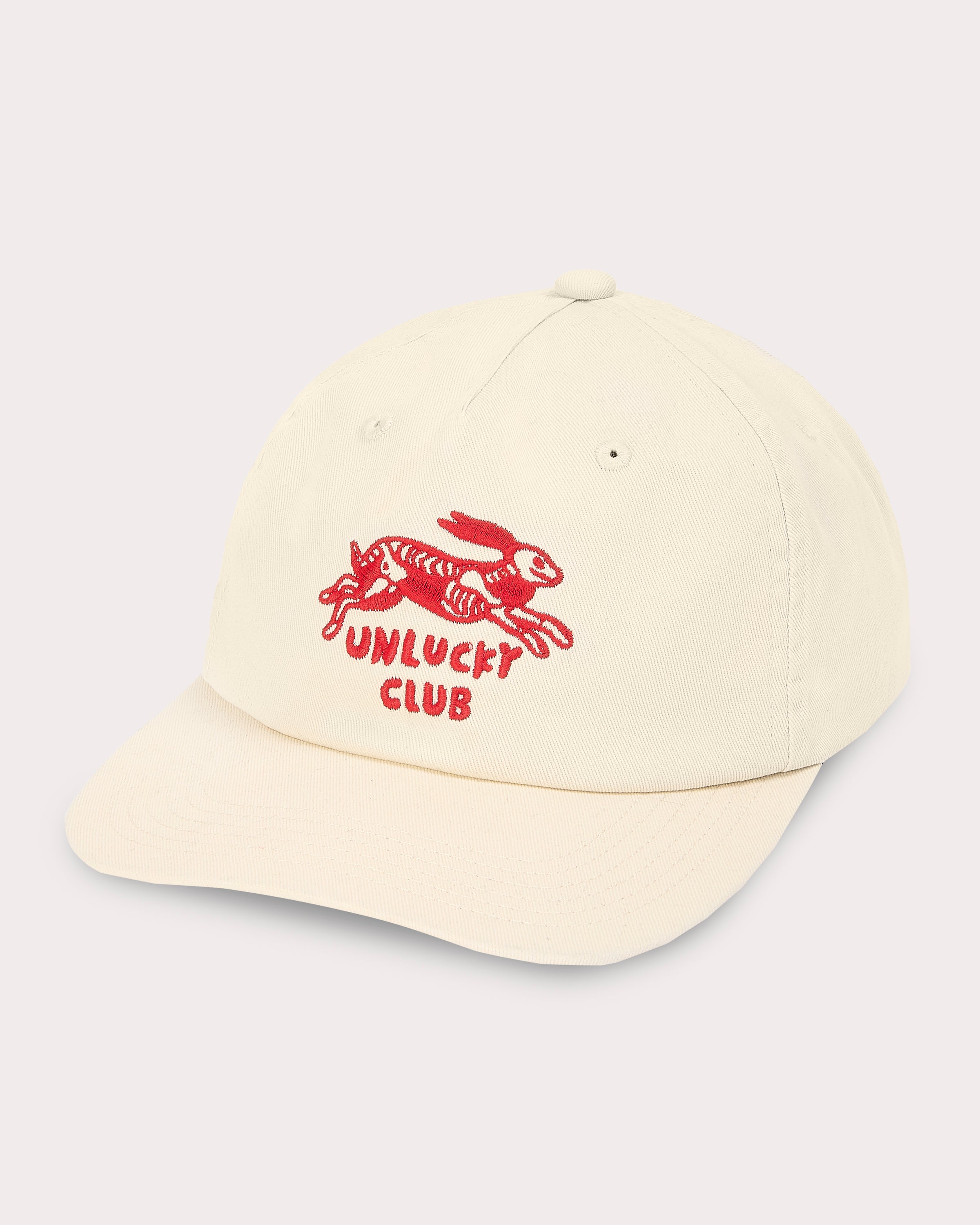 Unlucky Club 5 Panel Cap - Ecru & Red