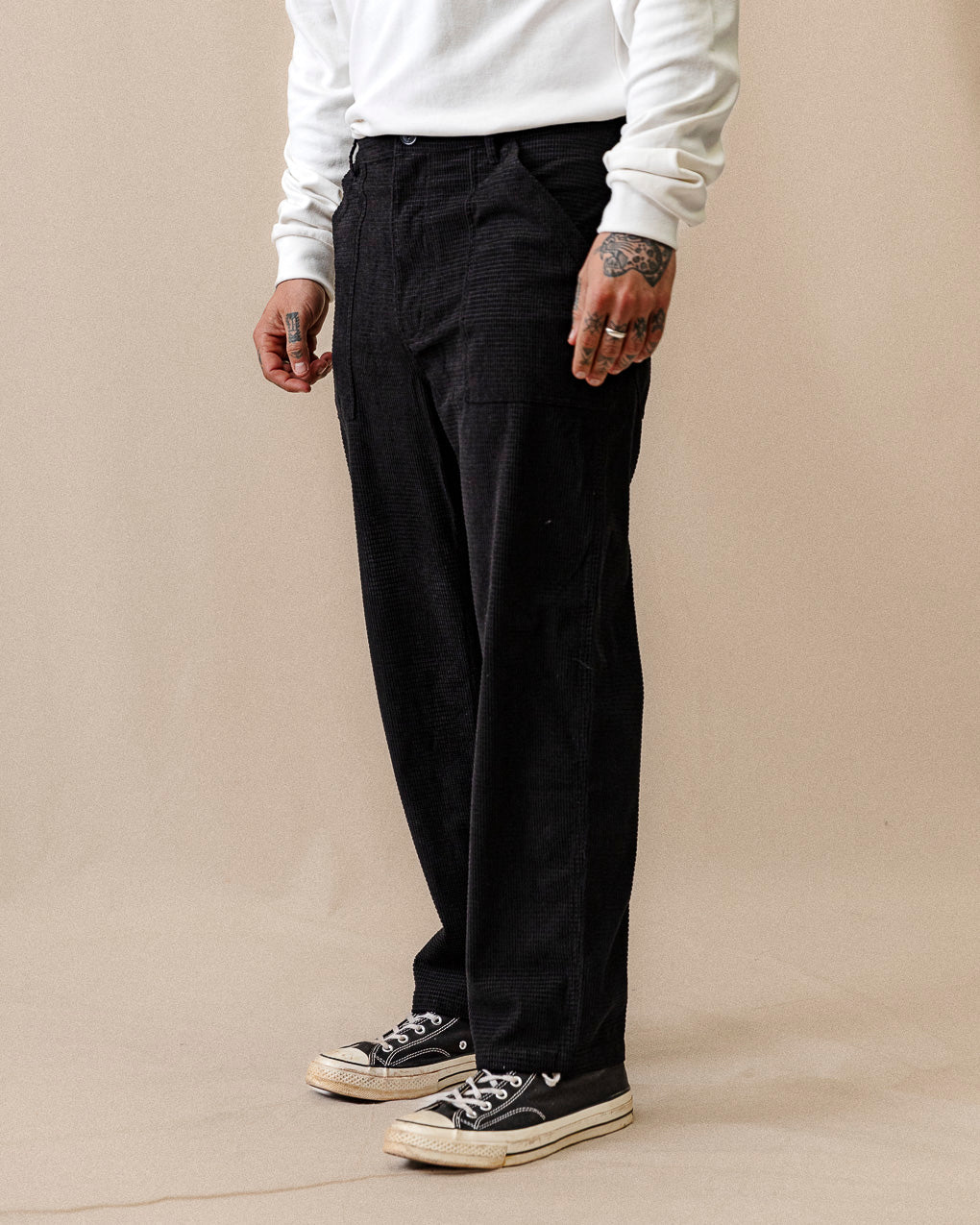 Waffle Cord Service Fatigue Pants - Washed Black
