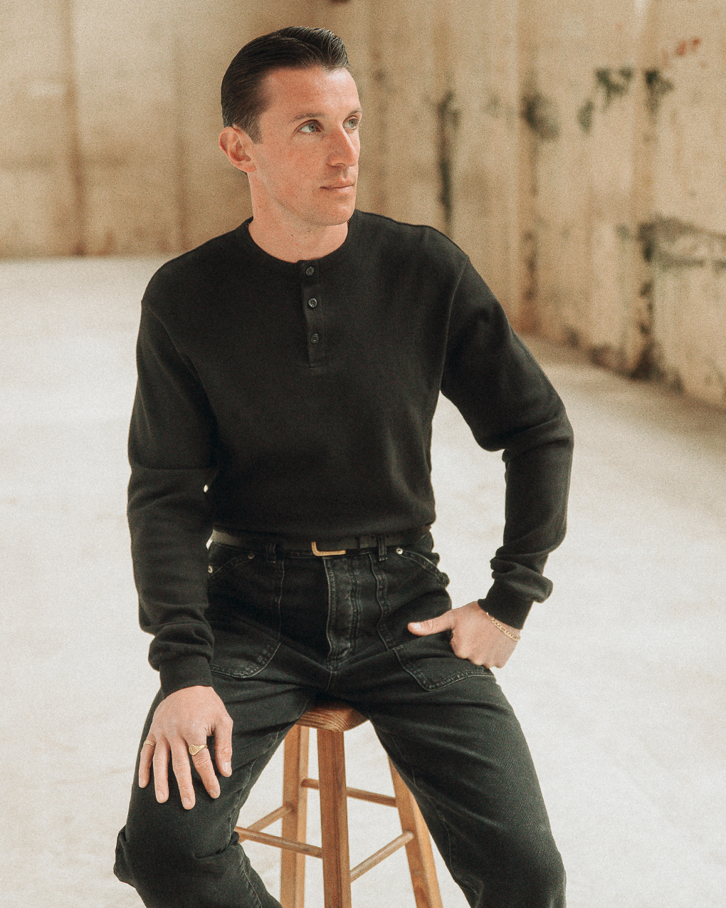 Crafted Heavyweight Henley - Black