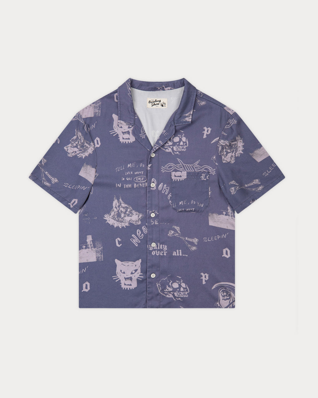 Neon Bones Bowling Shirt - Smoke Blue