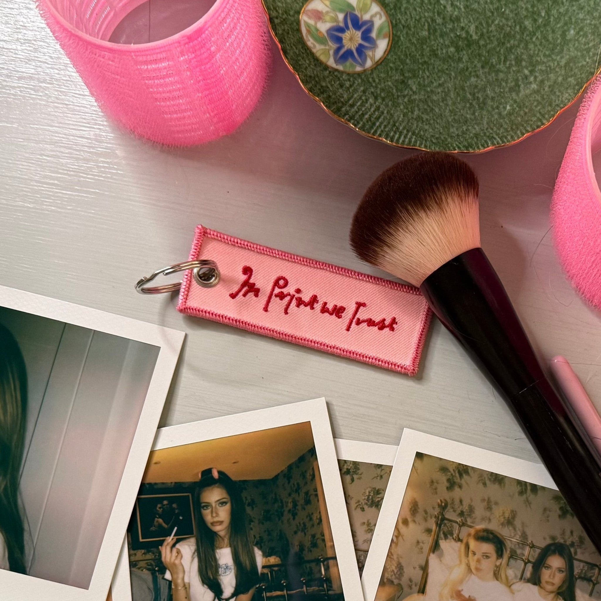 in print we trust embroidered keychain