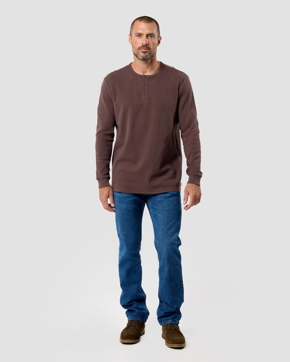 Long Sleeve Waffle Knit Henley 34 Long Sleeve Waffle Knit Henley