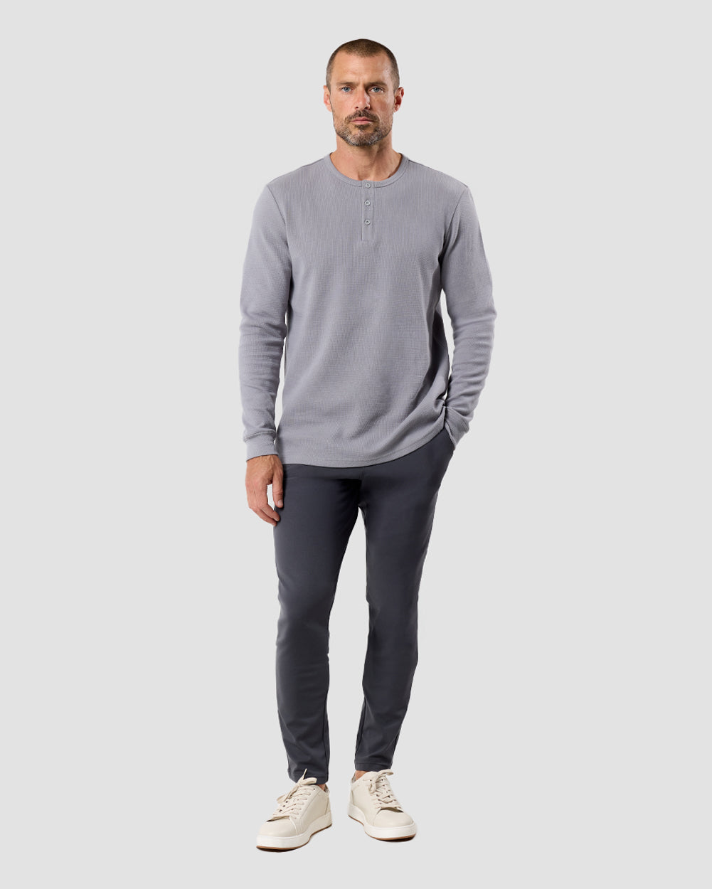 Long Sleeve Waffle Knit Henley 43 Long Sleeve Waffle Knit Henley