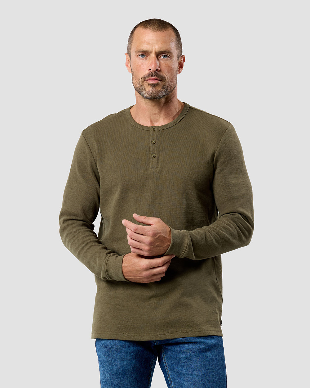Long Sleeve Waffle Knit Henley 45 Long Sleeve Waffle Knit Henley